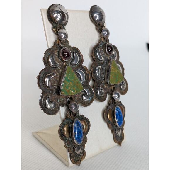 Dennis Michael Garcia Sterling & Brass Fused Semi Precious Chandelier Earrings! - Picture 2 of 4